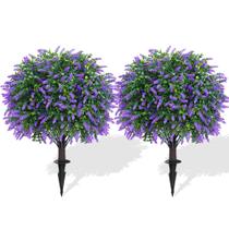 Conjunto de 2 árvores artificiais Topiary Ball Trees Yangrass com espiga de solo Conjunto de 2 árvores artificiais Topiary Ball Trees Yangrass com espiga de solo