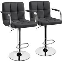 Conjunto de 2 bancos de bar Yaheetech, bancos de bar giratórios ajustáveis de couro PU, bancos de balcão modernos com encosto e apoio para os pés, bancos de bar com altura de balcão para bar, cozinha, sala de jantar, cinza Conjunto de 2 bancos de bar Yaheetech, bancos de bar giratórios ajustáveis de couro PU, bancos de balcão modernos com encosto e apoio para os pés, bancos de bar com altura de balcão para bar, cozinha, sala de jantar, cinza