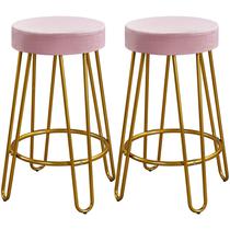 Conjunto de 2 bancos de bar Yaheetech, redondos de veludo, sem encosto, rosa Conjunto de 2 bancos de bar Yaheetech, redondos de veludo, sem encosto, rosa