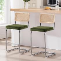 Conjunto de 2 bancos de bar Zesthouse Natural Rattan com almofada de veludo