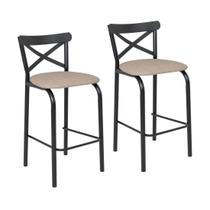 Conjunto de 2 banquetas cozinha jantar ciplafe paris tubo preto fosco assento estofado