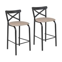 Conjunto de 2 banquetas cozinha jantar ciplafe paris tubo preto fosco assento estofado