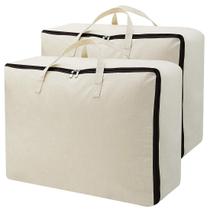 Conjunto de 2 bolsas de armazenamento AMJ com zíper aberto de 3 lados e alças bege Conjunto de 2 bolsas de armazenamento AMJ com zíper aberto de 3 lados e alças bege