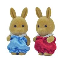 Conjunto de 2 Bonecos Coelho para Casa de Boneca - Família de Animais da Floresta - 4,5cm