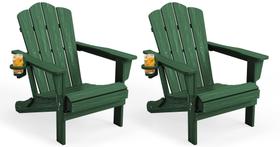 Conjunto de 2 Cadeiras Adirondack Dobráveis KINGYES em HDPE Verde Resistente às Intempéries Conjunto de 2 Cadeiras Adirondack Dobráveis KINGYES em HDPE Verde Resistente às Intempéries