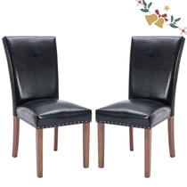 Conjunto de 2 Cadeiras de Jantar COLAMY com Assento em Couro PU Preto e Pernas de Madeira Conjunto de 2 Cadeiras de Jantar COLAMY com Assento em Couro PU Preto e Pernas de Madeira
