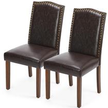Conjunto de 2 Cadeiras de Jantar DUMOS em Couro PU Marrom com Pernas de Madeira Conjunto de 2 Cadeiras de Jantar DUMOS em Couro PU Marrom com Pernas de Madeira