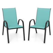 Conjunto de 2 Cadeiras de Jardim Giantex Empilháveis com Apoio de Braço Conjunto de 2 Cadeiras de Jardim Giantex Empilháveis com Apoio de Braço