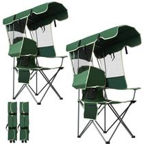 Conjunto de 2 Cadeiras Dobráveis com Toldo e Protetor Solar Verde Romswi Conjunto de 2 Cadeiras Dobráveis com Toldo e Protetor Solar Verde Romswi