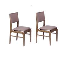Conjunto de 2 Cadeiras em Madeira Maciça e Encosto Estofado Vicky, Assento material sintético Castanho/ Marrom