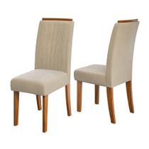 Conjunto De 2 Cadeiras Estofada Sala De Jantar Grécia Dobuê Madeirado / Bege