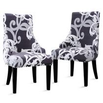 Conjunto de 2 cadeiras laterais Slipcover Liykimt Stretch Wingback em preta/cinza