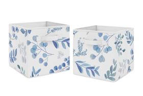 Conjunto de 2 caixas de cubo de armazenamento Sweet Jojo Designs Floral Leaf Blue Conjunto de 2 caixas de cubo de armazenamento Sweet Jojo Designs Floral Leaf Blue