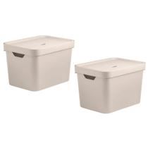 Conjunto de 2 Caixas Organizadora Cube Bege 18L - Ou
