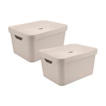 Conjunto de 2 Caixas Organizadora Cube Bege 32L - Ou Conjunto de 2 Caixas Organizadora Cube Bege 32L - Ou