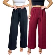 Conjunto De 2 Calça Pantalona Feminina Tecido Duna Tendência