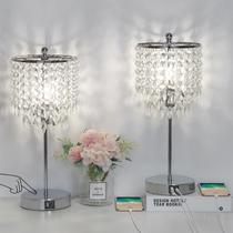 Conjunto de 2 candeeiros de mesa Boncoo Crystal com portas USB Touch Control Conjunto de 2 candeeiros de mesa Boncoo Crystal com portas USB Touch Control