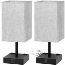 Conjunto de 2 candeeiros de mesa de cabeceira Soilsiu com portas de carregamento USB Conjunto de 2 candeeiros de mesa de cabeceira Soilsiu com portas de carregamento USB