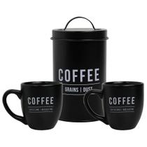 Conjunto De 2 Canecas 300ml Preta Porcelana + Pote Para Armazenagem Café