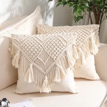 Conjunto de 2 capas de almofada Boho em tecido de macramê, 43 x 43 cm, creme