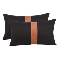 Conjunto de 2 capas de almofada Cygnus, material sintético de linho preto, 30x50cm Conjunto de 2 capas de almofada Cygnus, material sintético de linho preto, 30x50cm