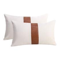 Conjunto de 2 capas de travesseiro Cygnus de material sintético de linho branco 30x50cm Conjunto de 2 capas de travesseiro Cygnus de material sintético de linho branco 30x50cm
