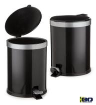 Conjunto de 2 Cesto Lixo Lixeira 5 litros Preta Pedal Chão Banheiro Escritorio Black - VIEL