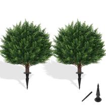 Conjunto de 2 ciprestes artificiais Topiary Tree Grooy Cypress com espiga de solo Conjunto de 2 ciprestes artificiais Topiary Tree Grooy Cypress com espiga de solo