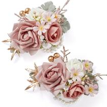 Conjunto de 2 corsage de pulso Serwalin com flores rosas de 16,5 cm