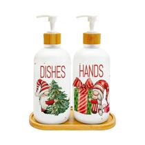 Conjunto De 2 Dispensadores De Sabão Em Forma De Gnomo De Natal Com Bandeja Para Decoração De