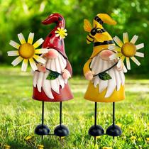 Conjunto de 2 estátuas de gnomo de jardim de metal HONGLAND com joaninha de abelha