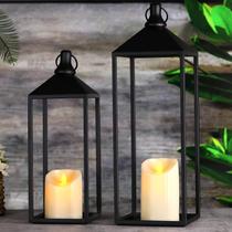 Conjunto de 2 Lanternas de Metal Preto MATAHUM 43 cm Conjunto de 2 Lanternas de Metal Preto MATAHUM 43 cm