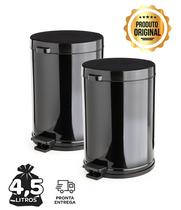 Conjunto De 2 Lixeiras 4.5L Preto Multiambiente Metal Com Cesto Interno Removível