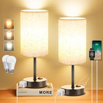 Conjunto de 2 Luminárias de Mesa para mesa de cabeceira com Tomada AC e Regulagem de Intensidade Conjunto de 2 Luminárias de Mesa para mesa de cabeceira com Tomada AC e Regulagem de Intensidade