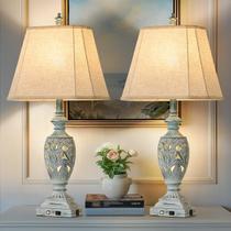 Conjunto de 2 Luminárias de Mesa Tradicionais de 75 cm com Controle Touch, Abajures Vintage para mesa de cabeceira com Duas Portas USB, Regulagem de Luz 3 Modos e Acabamento Azul Desgastado com Detalhes Vazados em Folha para Sala de Estar e Quarto
