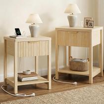 Conjunto de 2 mesa de cabeceira Lulive Night Stand com Estação de Carregamento Carvalho Conjunto de 2 mesa de cabeceira Lulive Night Stand com Estação de Carregamento Carvalho