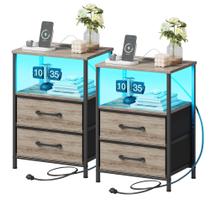 Conjunto de 2 mesa de cabeceira TRIFEBLE com Luzes LED e Estação de Carregamento Conjunto de 2 mesa de cabeceira TRIFEBLE com Luzes LED e Estação de Carregamento