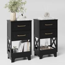 Conjunto de 2 mesas auxiliares altas ZYKZYK con 2 cajones, color negro