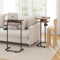 Conjunto de 2 Mesas Dobráveis, Mesa de Cozinha, Bandeja de Jantar de Dobrável com Portacopos, Adequado para Quartos, Salas de Estar e Escritórios