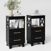 Conjunto de 2 Mesas Laterais Altas ZYKZYK com 2 Gavetas Preto