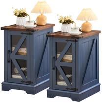 Conjunto de 2 Mesas Laterais Joaxswe Estilo Fazenda com Porta de Vidro 36x46x61 cm