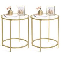 Conjunto de 2 mesas laterais redondas VASAGLE com estrutura de metal dourado Conjunto de 2 mesas laterais redondas VASAGLE com estrutura de metal dourado