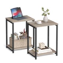 Conjunto de 2 mesas laterais VASAGLE cinza e preto para sala de estar