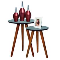 Conjunto de 2 Mesas Redondas Pé Palito Retro Sala Decoração Conjunto de 2 Mesas Redondas Pé Palito Retro Sala Decoração