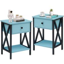 Conjunto de 2 mesinhas de cabeceira VECELO com estrutura industrial de gavetas Conjunto de 2 mesinhas de cabeceira VECELO com estrutura industrial de gavetas
