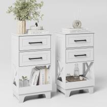 Conjunto de 2 Mesitas de Noche Altas ZYKZYK con 2 Cajones Blanco