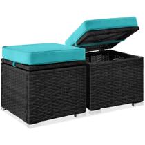 Conjunto de 2 otomanos de mimbre Best Choice Products en negro y azul verdoso Conjunto de 2 otomanos de mimbre Best Choice Products en negro y azul verdoso