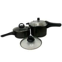 Conjunto de 2 Panelas Com Tampa Pressão e Vidro 3/4,5L Preto