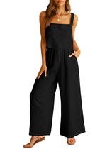 Conjunto de 2 peças ANRABESS Calça de linho macacão preto G Conjunto de 2 peças ANRABESS Calça de linho macacão preto G