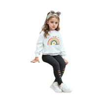 Conjunto De 2 Peças Com Estampa De Arco-íris Para Meninas, Manga Comprida, Roupas De Inverno E